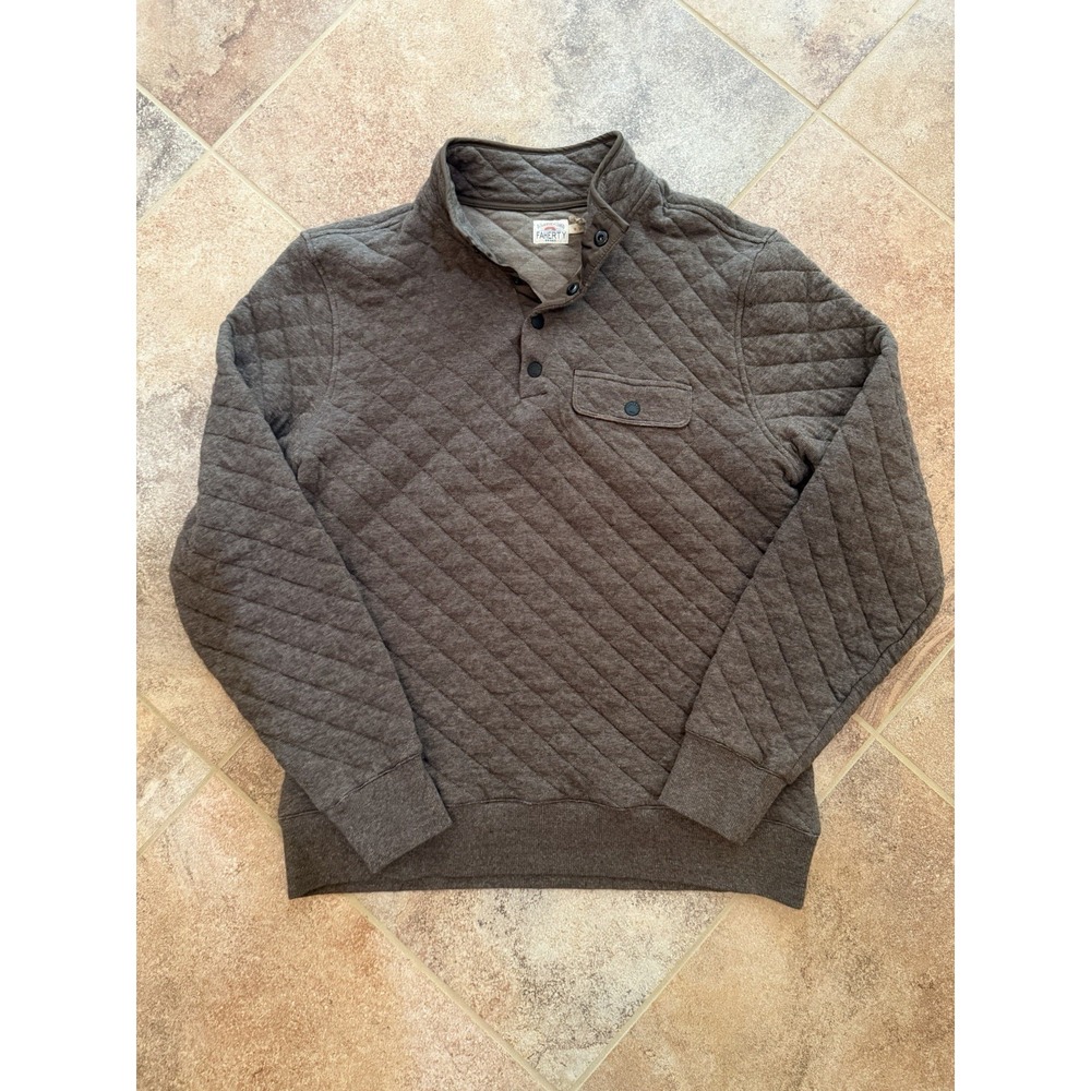 Men's Faherty Brown Epic Quilted Fleece Pullover M NWT Quarter Button-Down